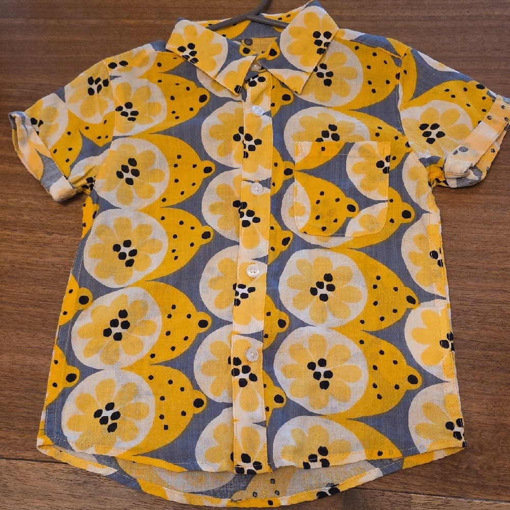 Yellow and Gray Lemon Button-Up Shirt